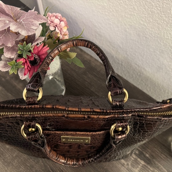 Brahmin Mini Asher Satchel Pecan Melbourne Croc Leather Crossbody - Picture 5 of 16